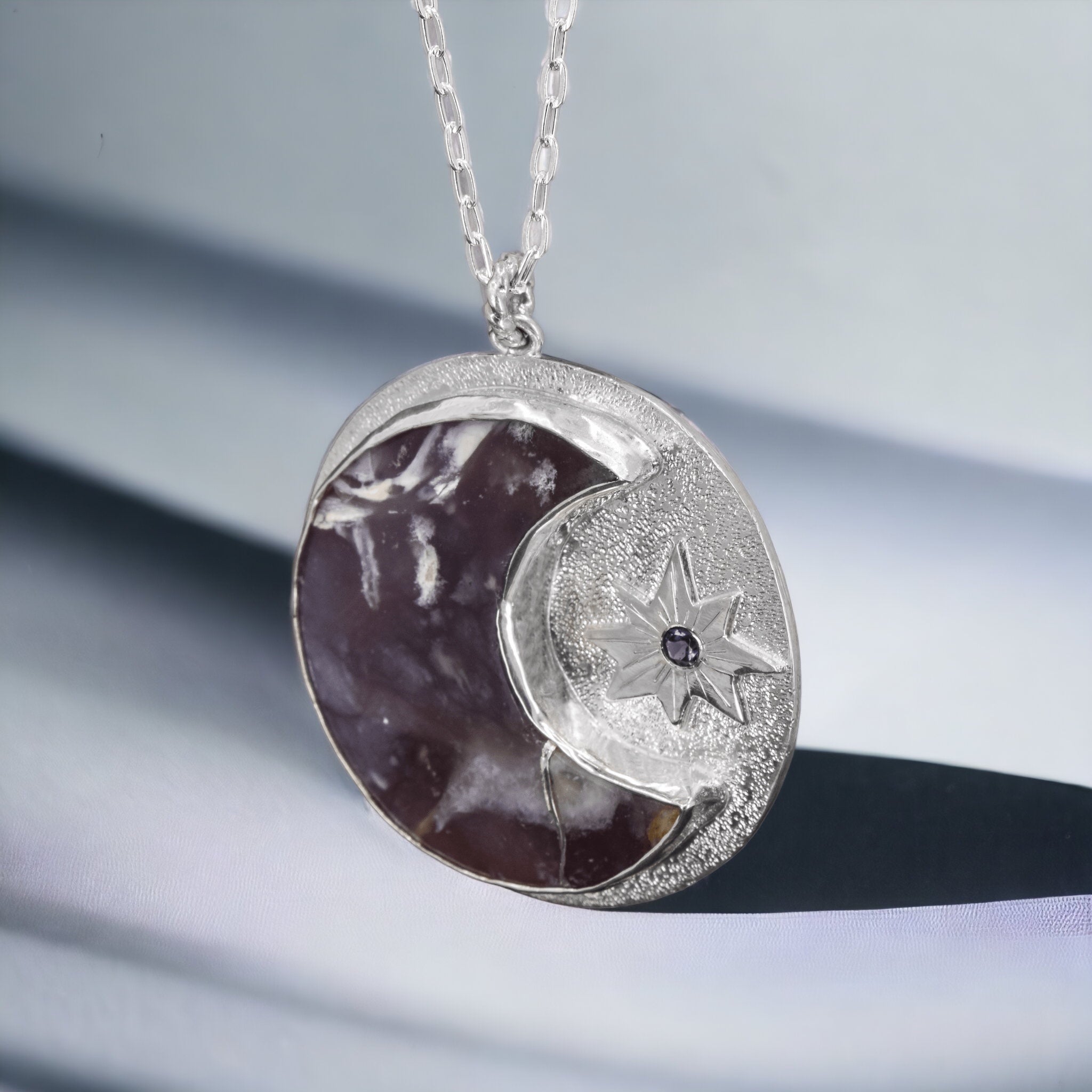 Sterling silver sun and moon pendant necklace