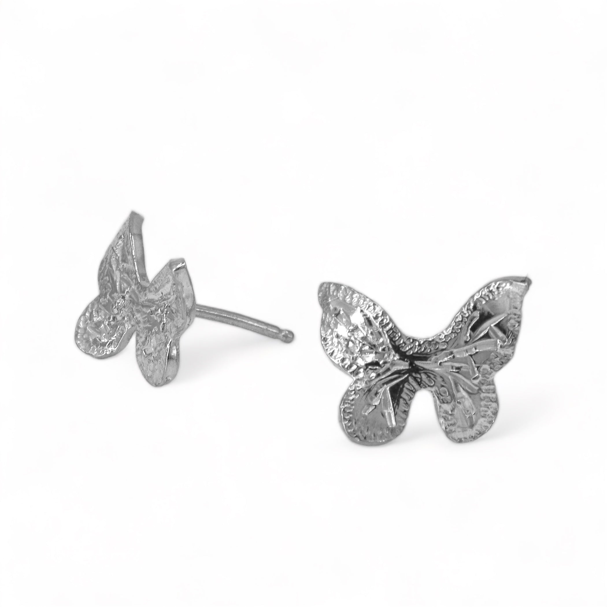 Curved hand engraved butterfly stud earrings