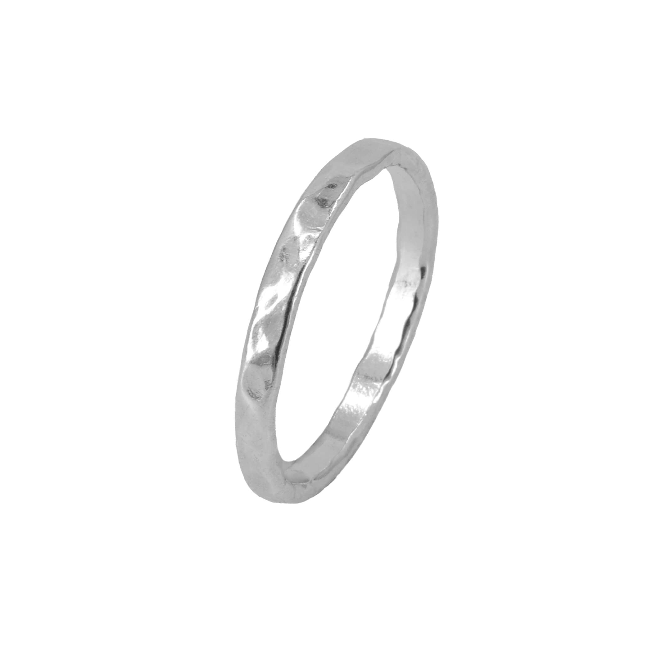 Hammered stacking ring in sterling silver side view