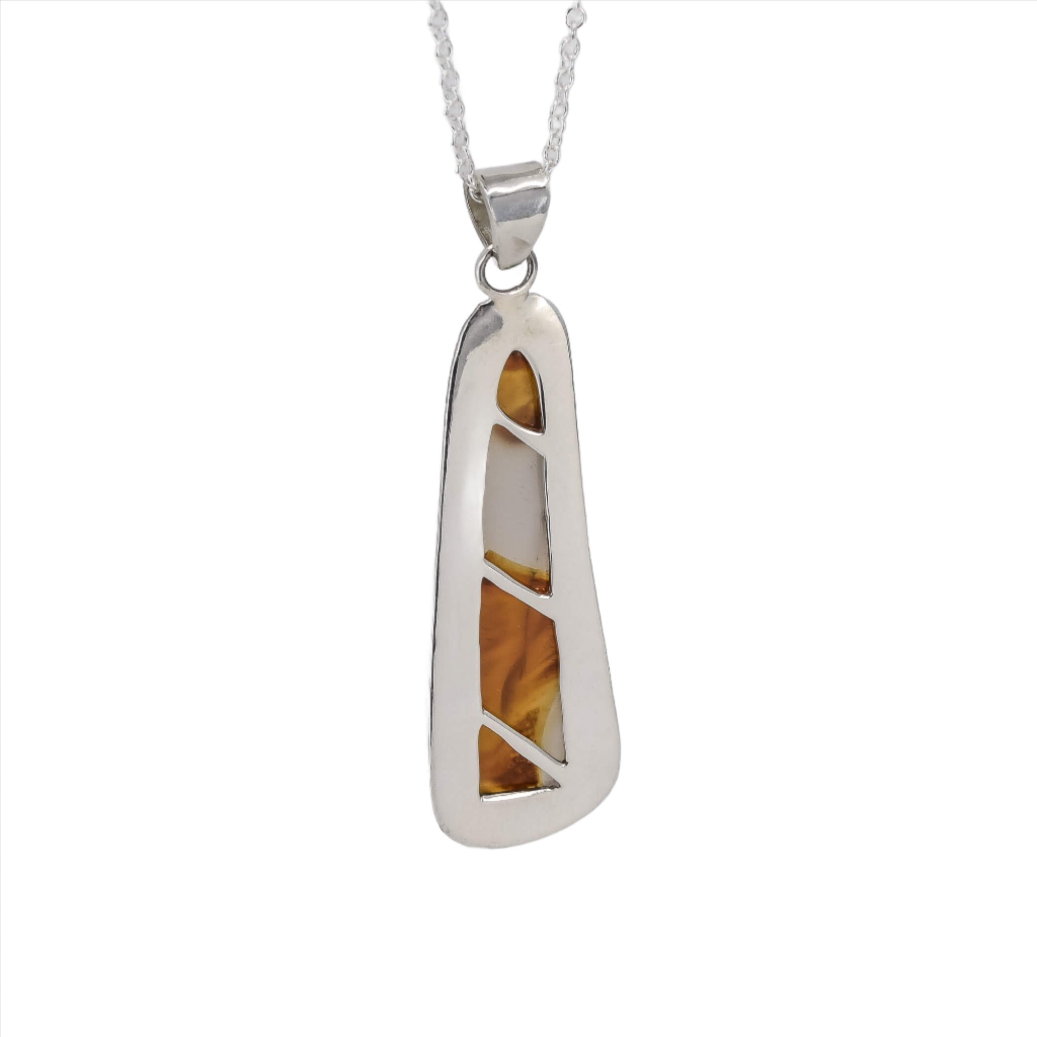 Back view of the Montana agate sterling silver pendant necklace 