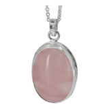 Oval rose quartz pendant necklace in sterling silver