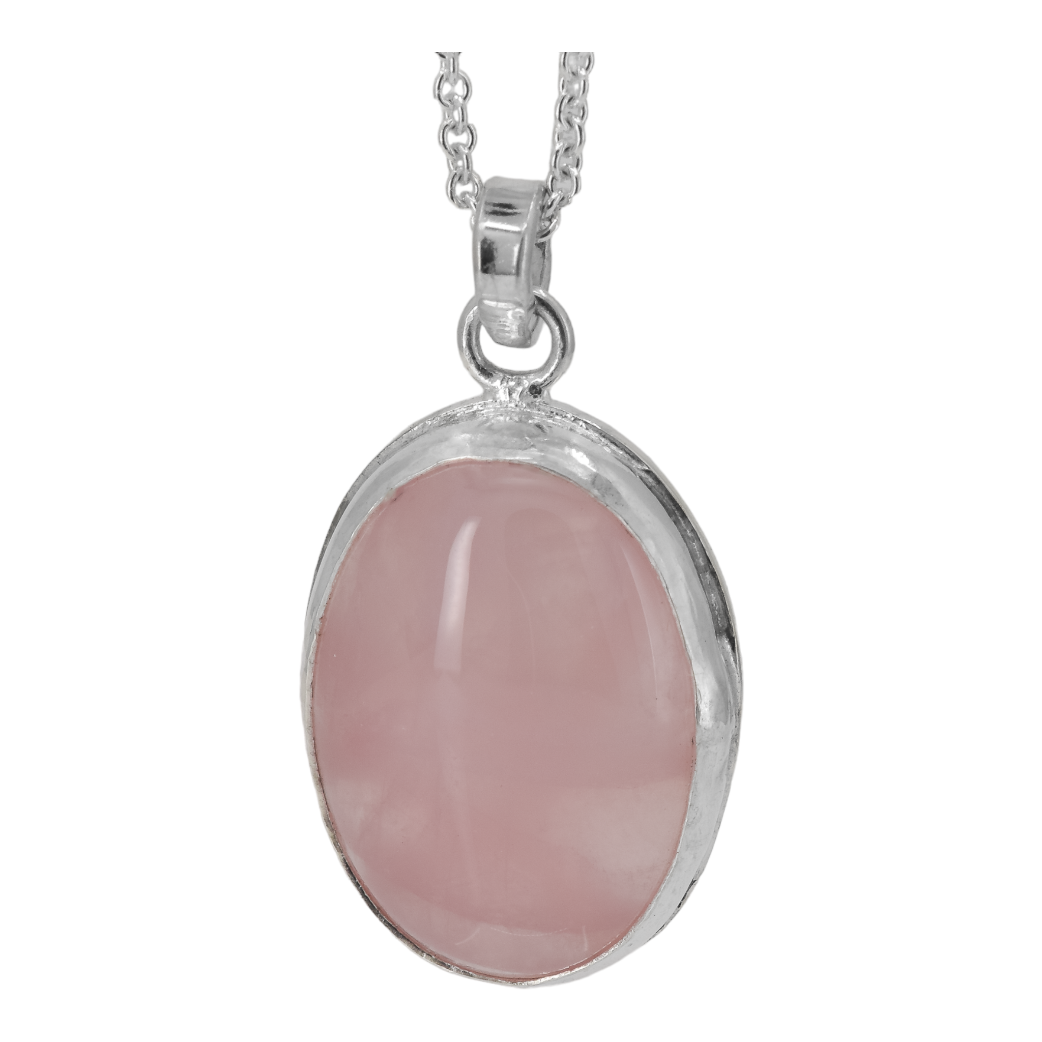 Oval rose quartz pendant necklace in sterling silver