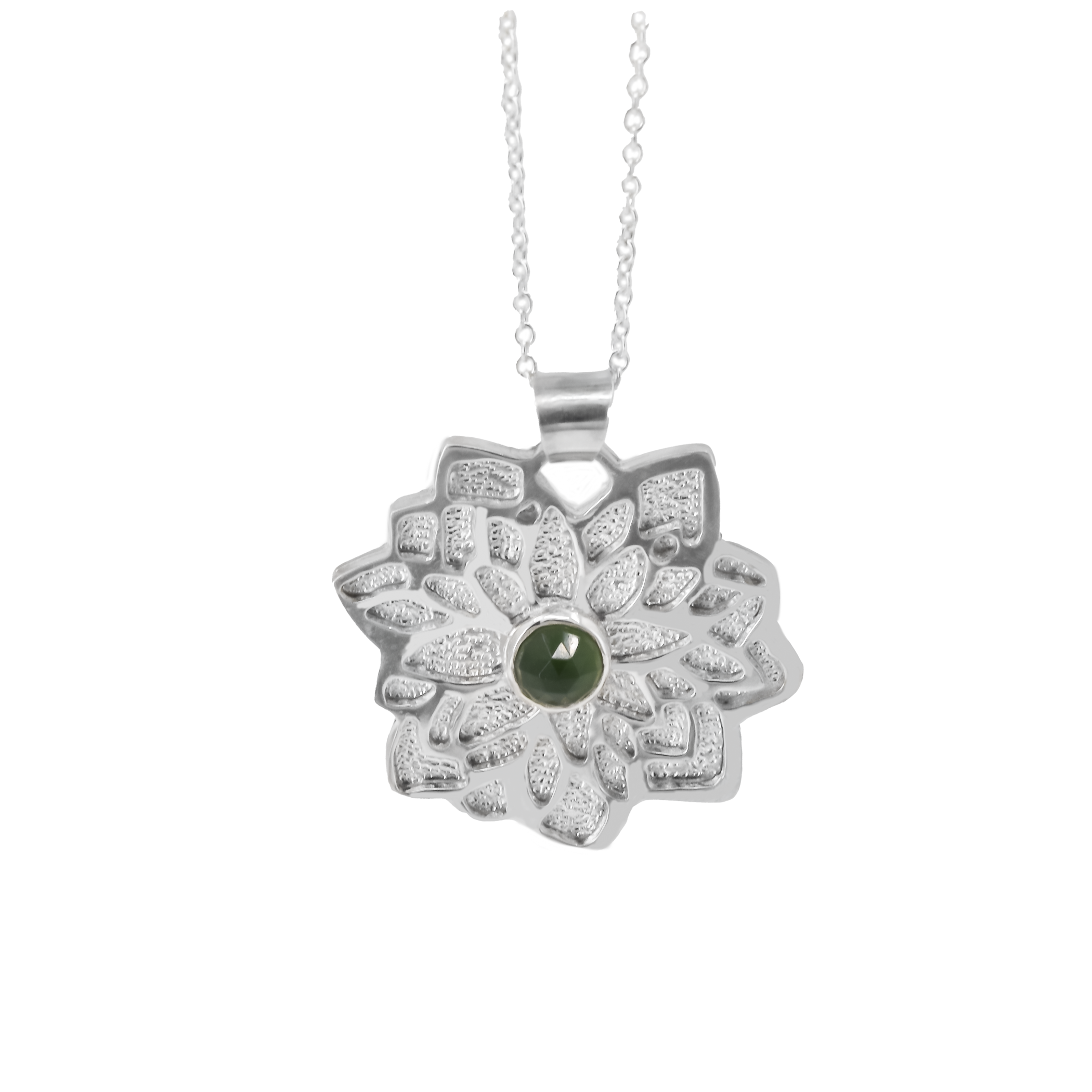 Serpentine Flower sterling silver pendant necklace