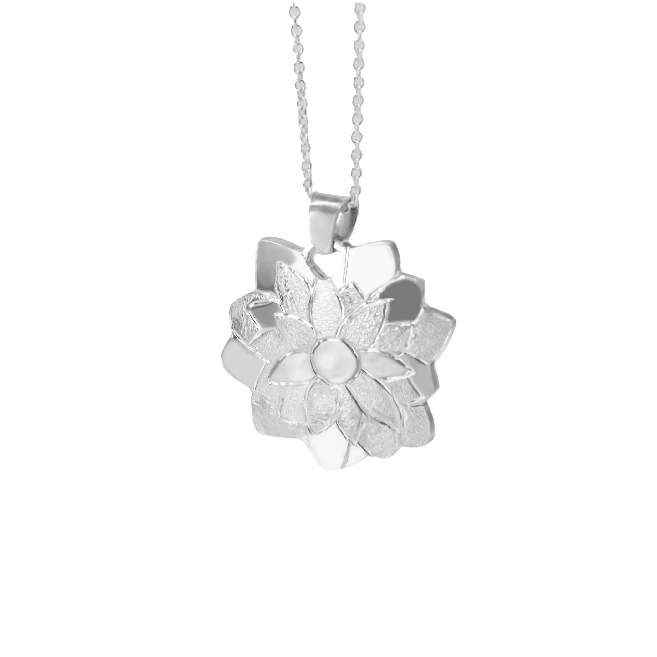 Serpentine Flower sterling silver pendant necklace back view