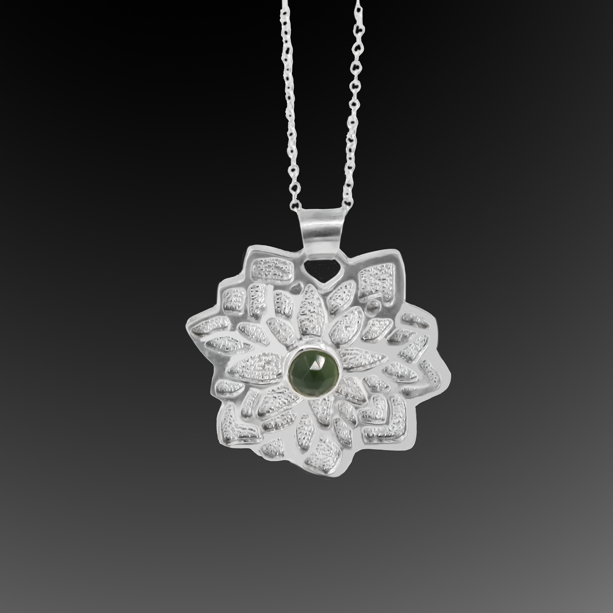 Serpentine Flower sterling silver statement pendant necklace