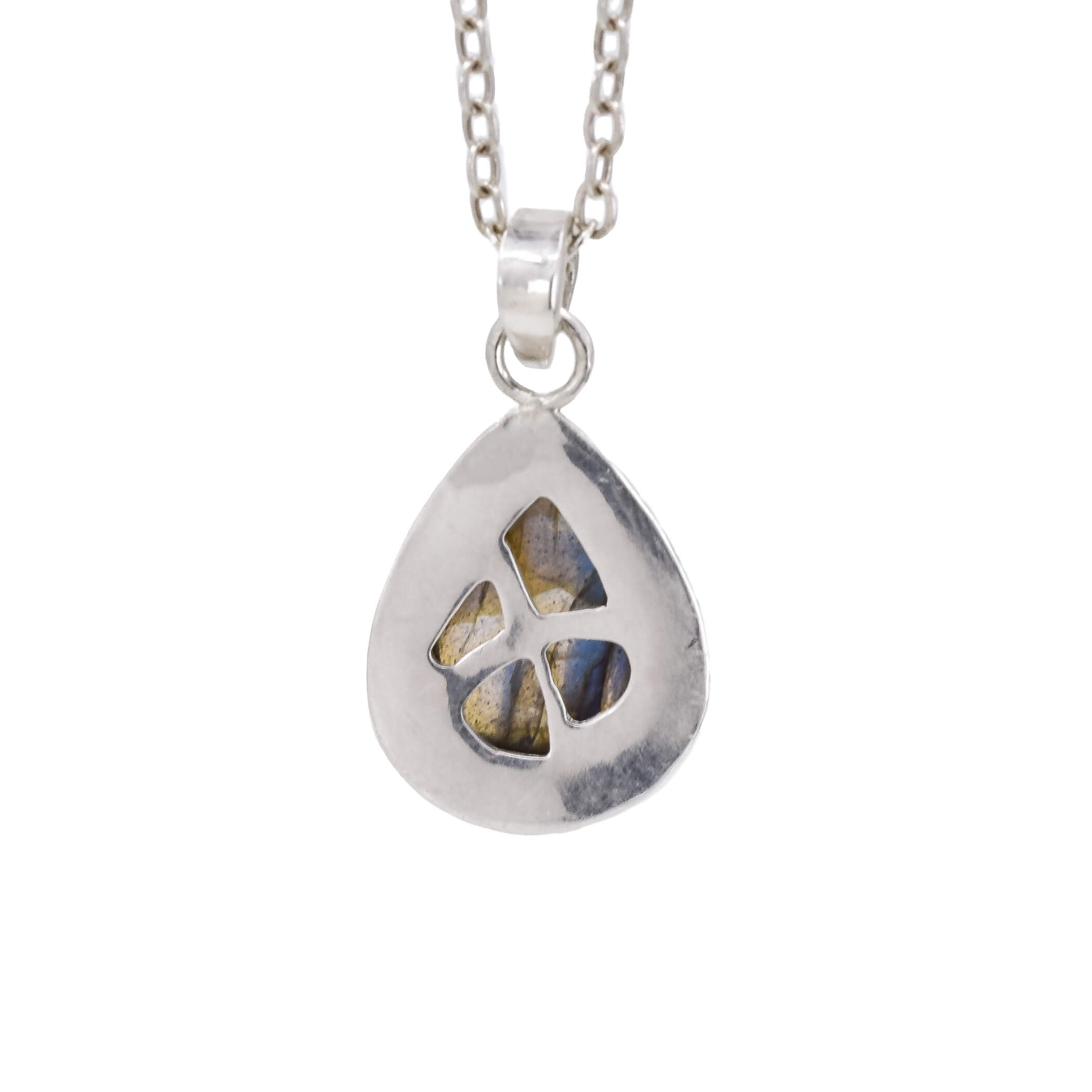 teardrop labradorite pendant necklace in sterling silver back view