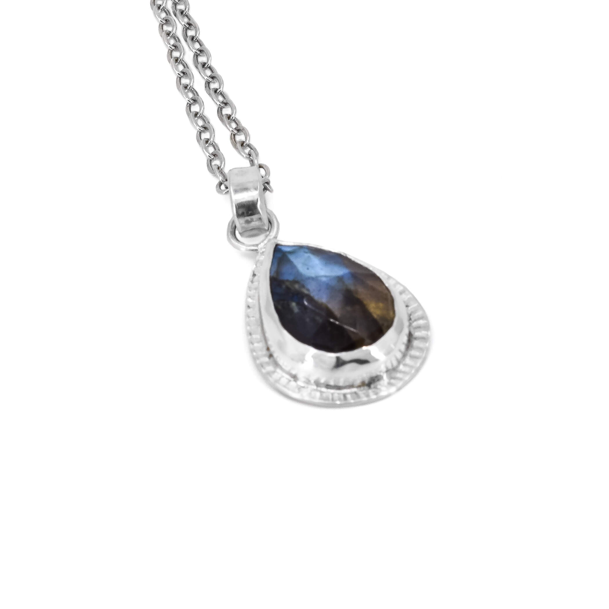 teardrop labradorite pendant necklace in sterling silver