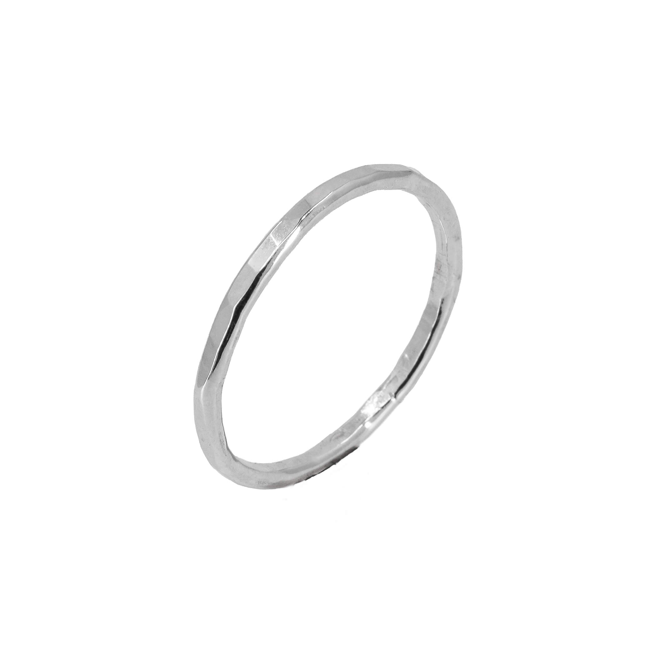 Thin faceted sterling silver stacking ring side view