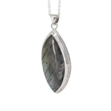 Yellow and green labradorite sterling silver pendant necklace side view