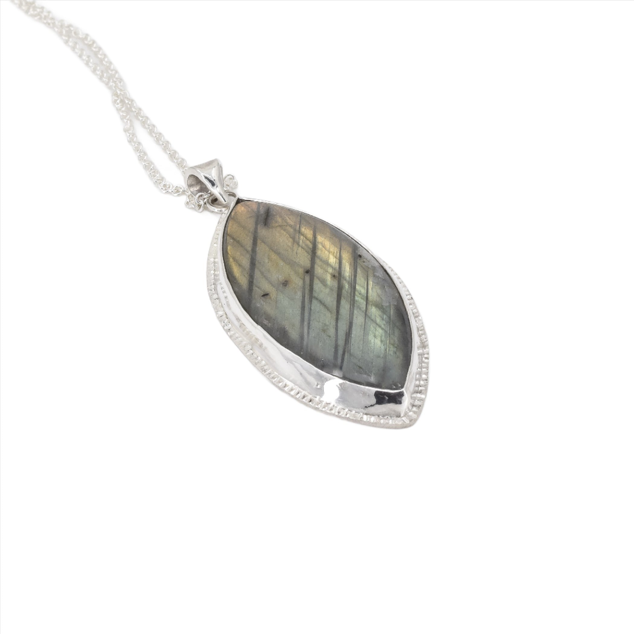 Yellow and green labradorite sterling silver pendant necklace 