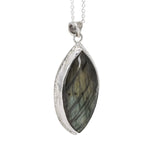 Yellow and green labradorite sterling silver pendant necklace side view