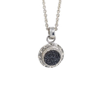Dainty round black druzy pendant necklace in sterling silver
