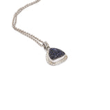 Trillium shaped dark blue druzy necklace in sterling silver