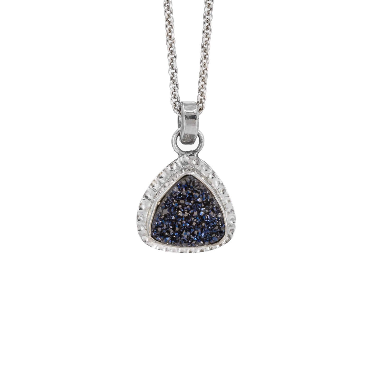 Dark blue druzy pendant necklace in sterling silver
