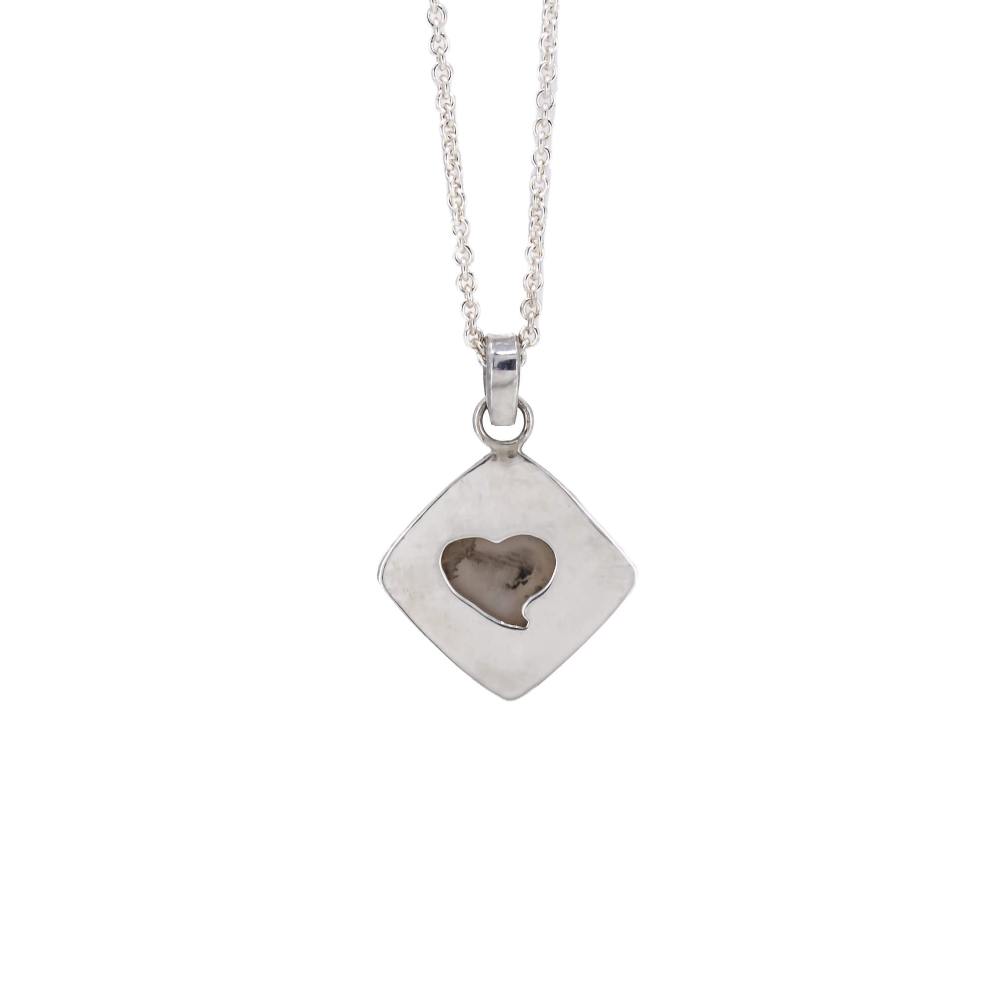 Back of square lavender druse pendant necklace in sterling silver