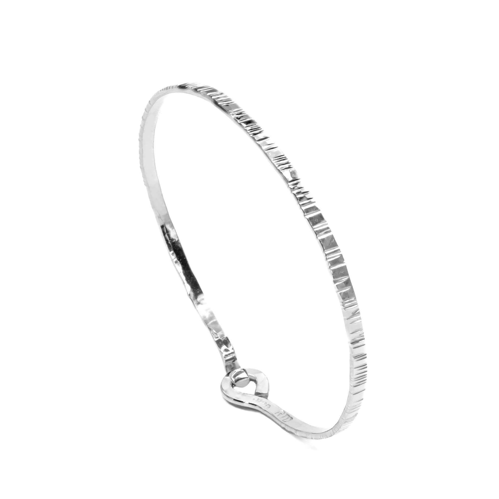 Stackable Sterling Silver Open Bangle with Birth Tree Bark Texture