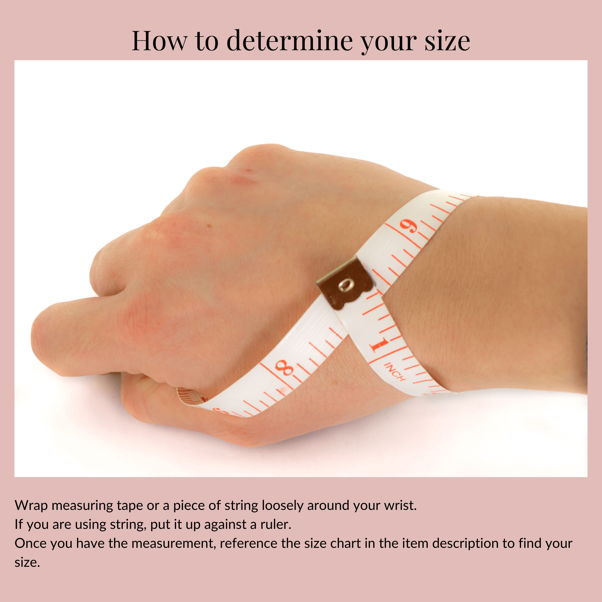 Open bangle measuring guide and size instructions