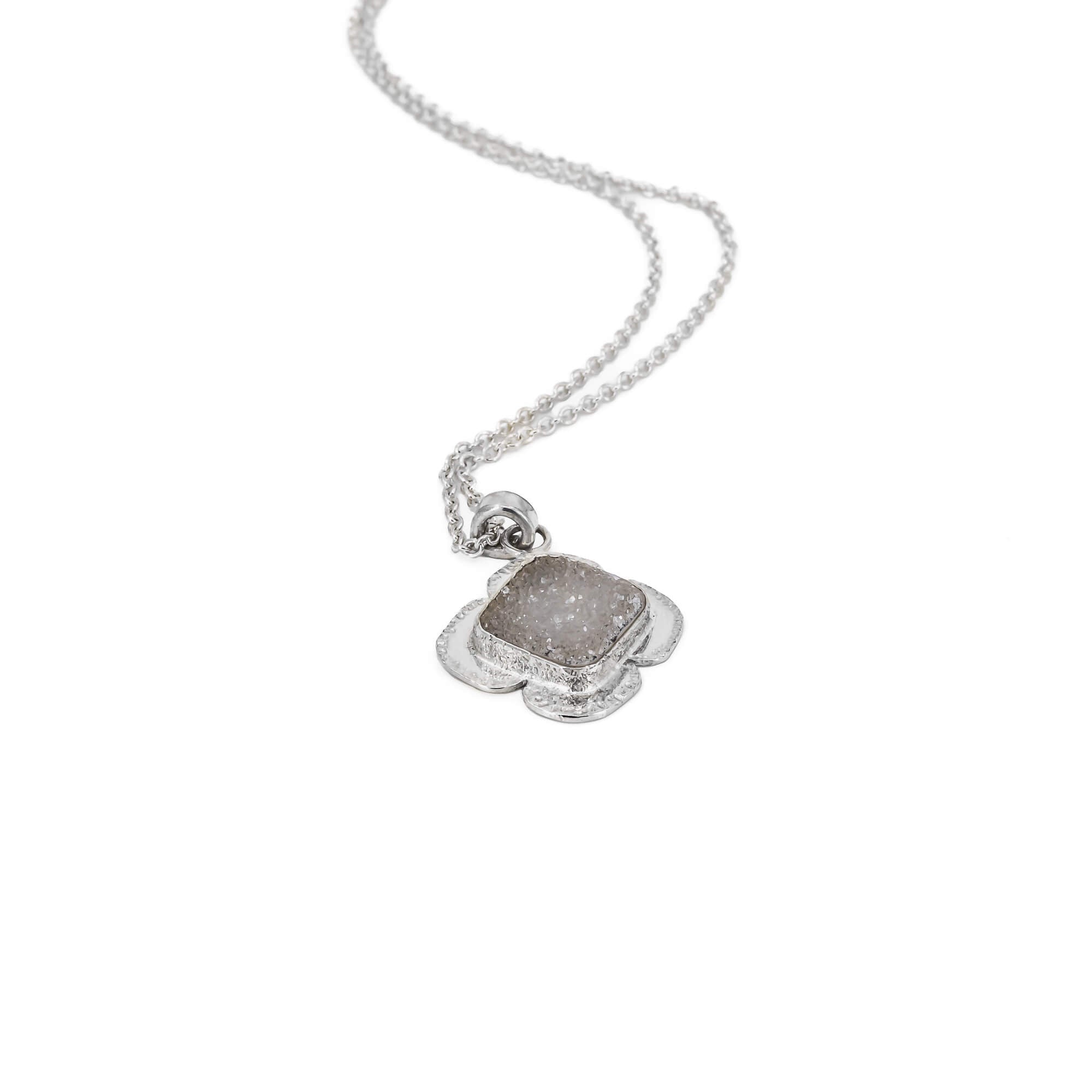 Light pink druse necklace in sterling silver