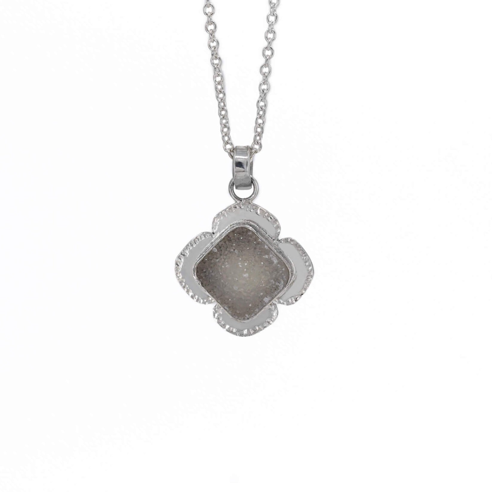 Light pink druzy pendant necklace in sterling silver