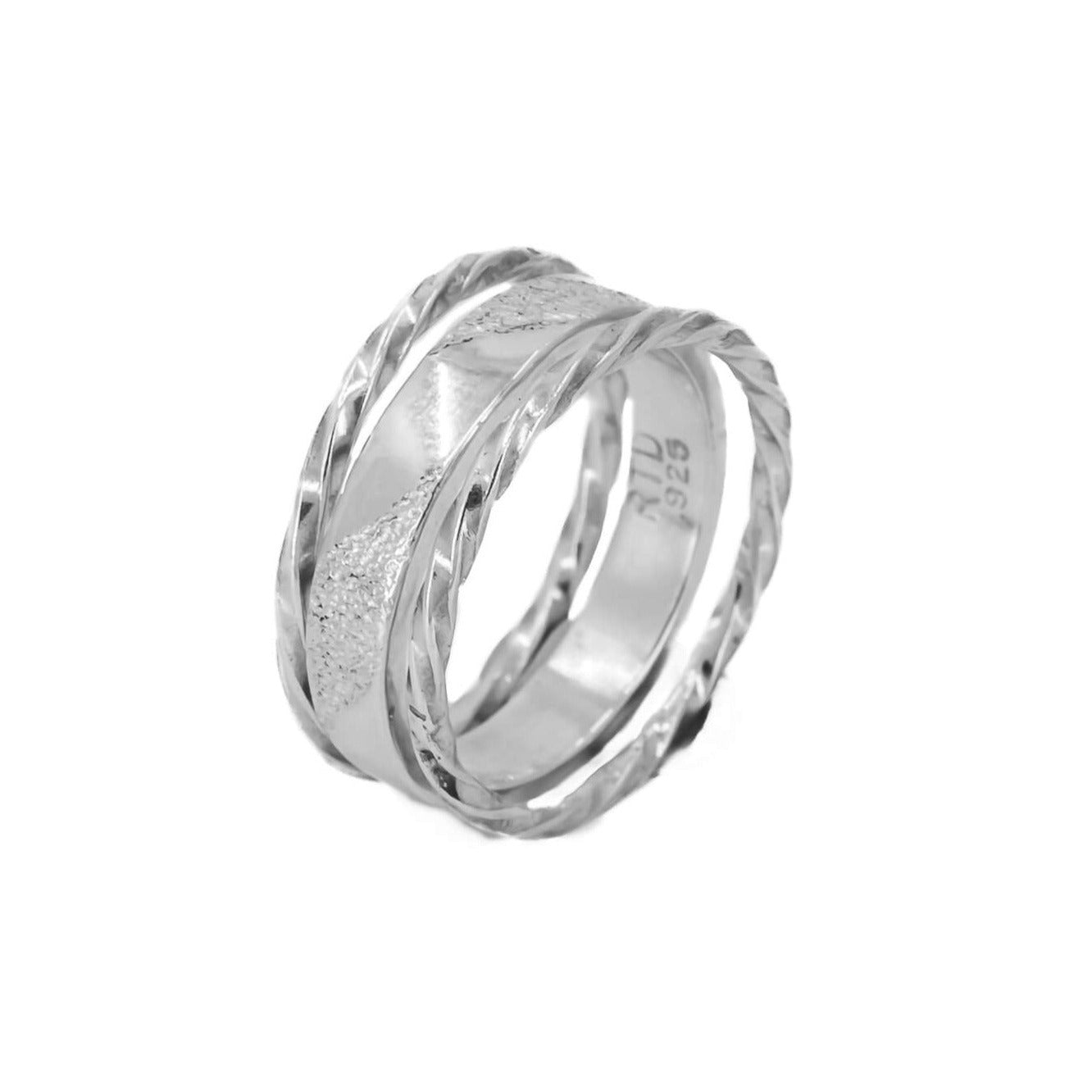 Set of 3 Sterling Silver Stackable Rings - Rope and Leap Rings