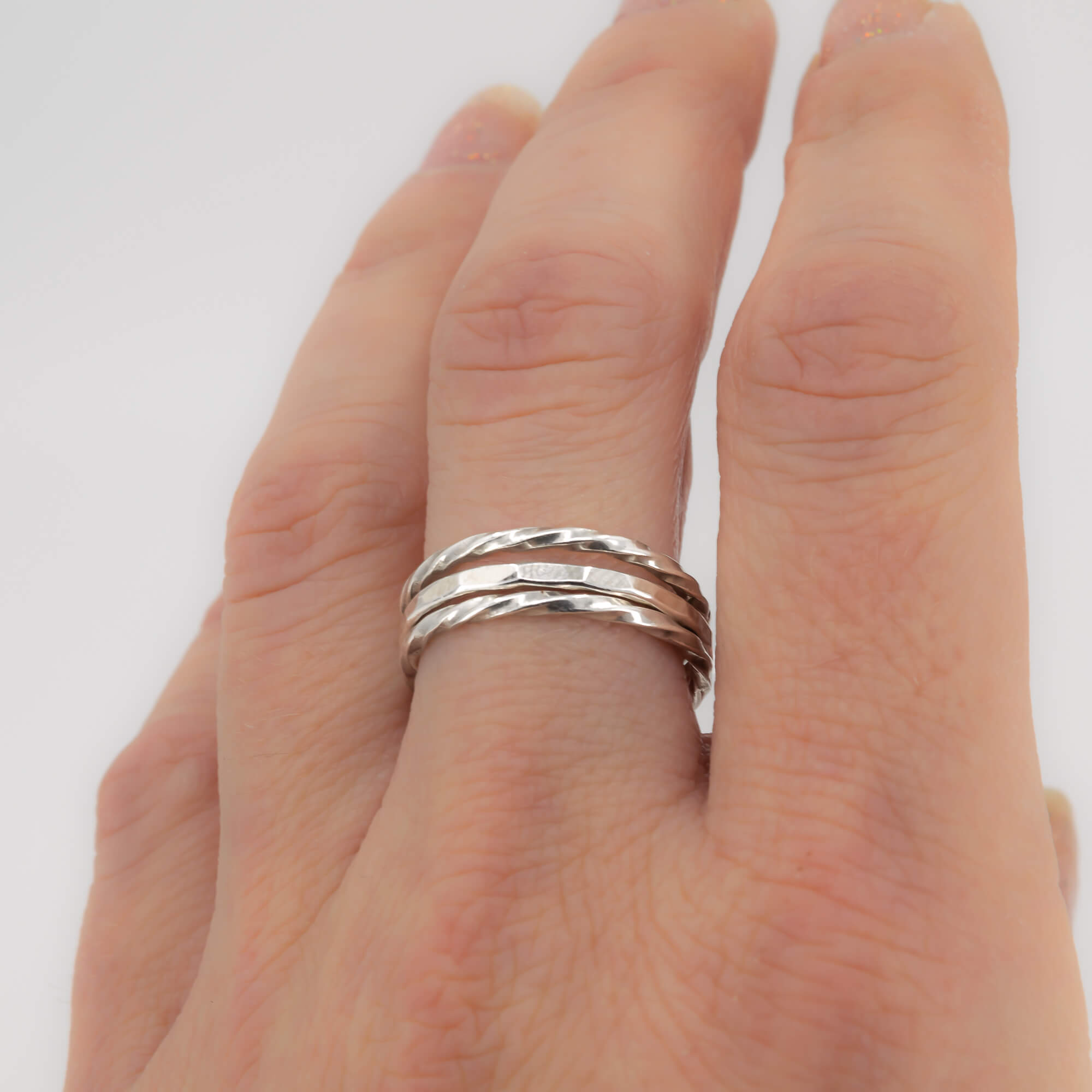 Hand-crafted Textured Sterling Silver 3 Ring Set