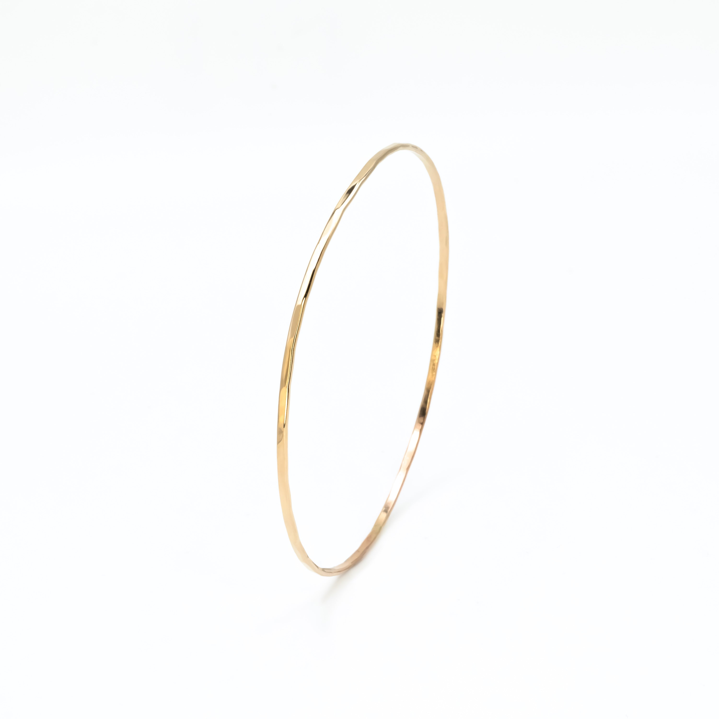 Skinny Faceted Solid 14K Gold Bangle Bracelet