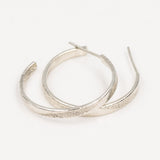 Long Pattern Sterling Silver Hoop Earrings - Small
