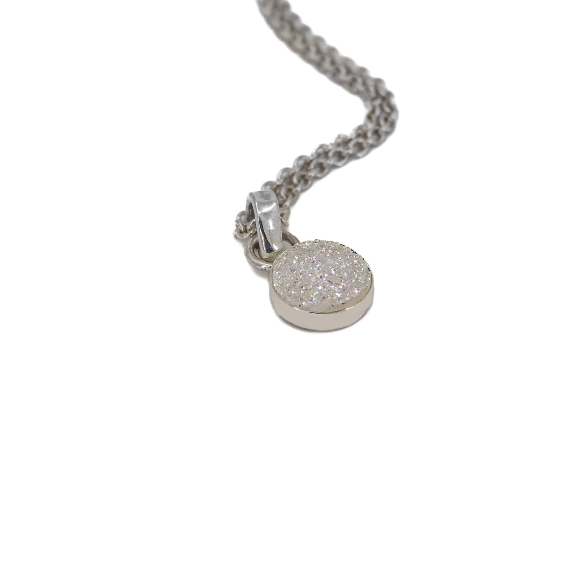 Tiny white druzy pendant necklace sterling silver 