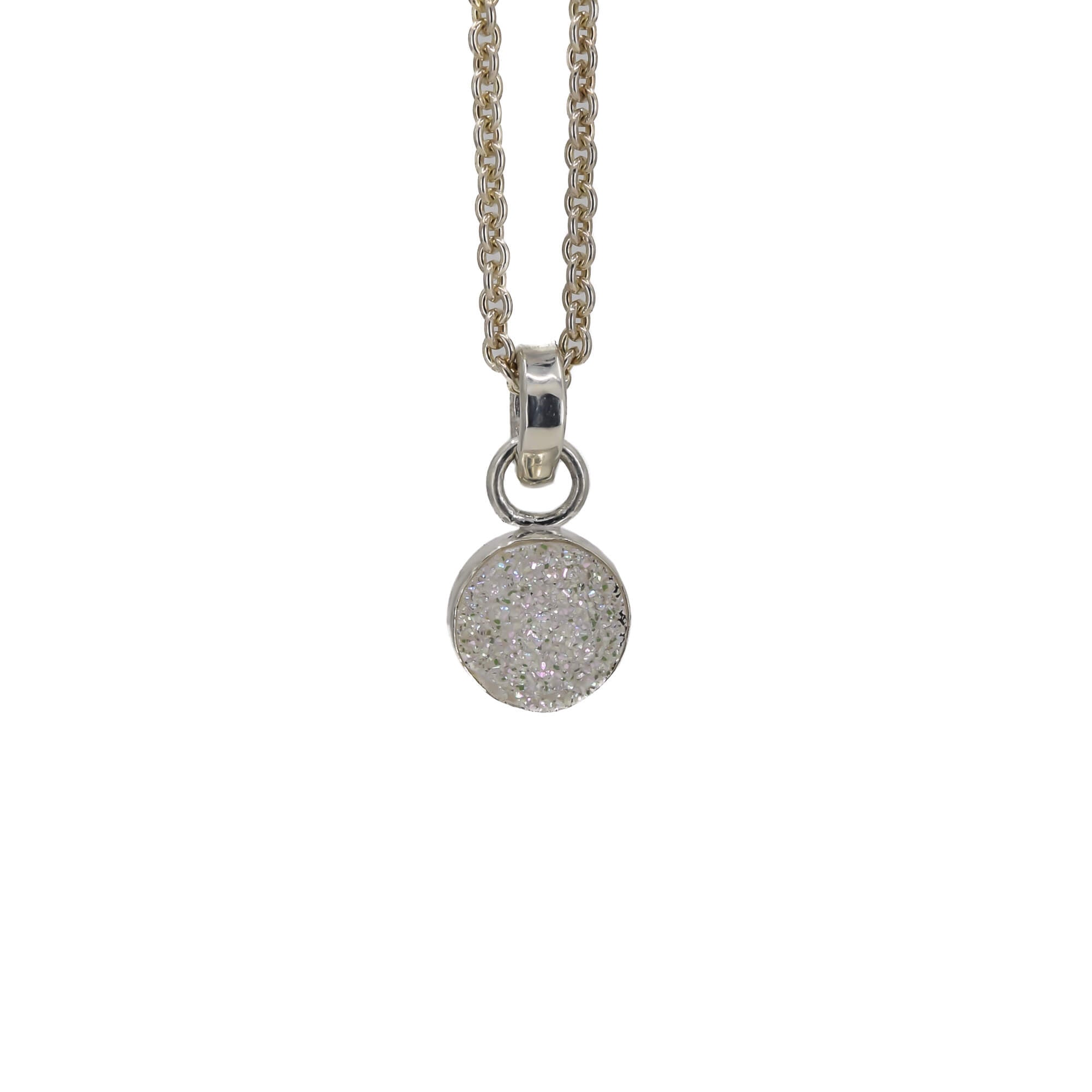 Small white druzy pendant necklace sterling silver 