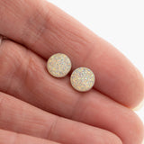 everyday stud earrings white druzy in sterling silver 8mm shown for scale