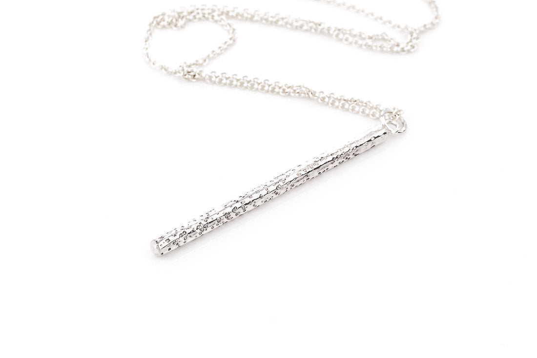 textured sterling silver bar necklace